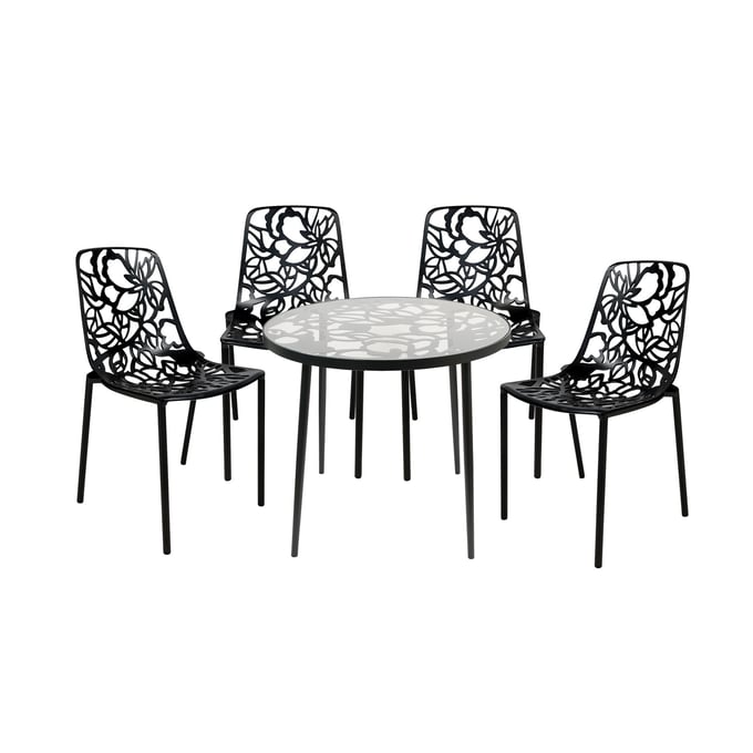 LeisureMod Devon Black Aluminum 5pc Outdoor Patio Dining Set LSM-DT31C4BL