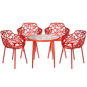 LeisureMod Devon Red 5pc Outdoor Patio Dining Set