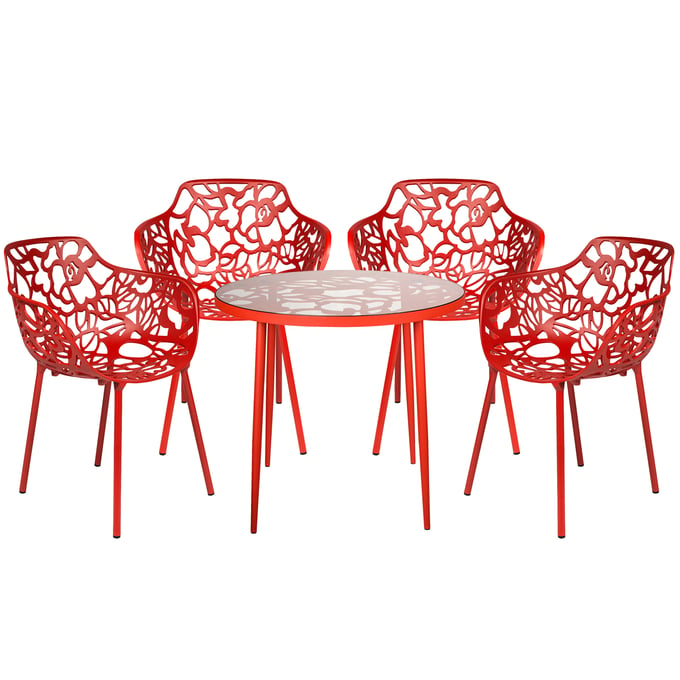 LeisureMod Devon Red 5pc Outdoor Patio Dining Set LSM-DT31CAR4