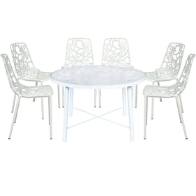 LeisureMod Devon White Aluminum 7pc Outdoor Patio Dining Set