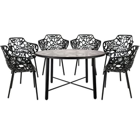 LeisureMod Devon Black 7pc Outdoor Patio Dining Set