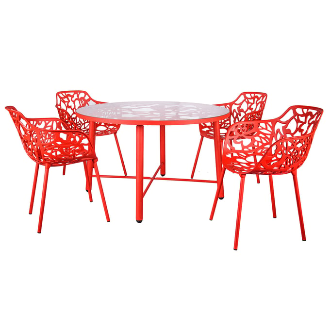 LeisureMod Devon Red 5pc Outdoor Dining Set LSM-DT48-OD-DR-S3