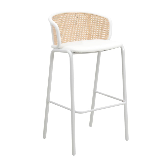 LeisureMod Ervilla White Wicker Bar Stool with Fabric Seat LSM-EBW-31W