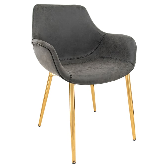 LeisureMod Markley Charcoal Black Leather Gold Dining Armchair LSM-ECG26BL