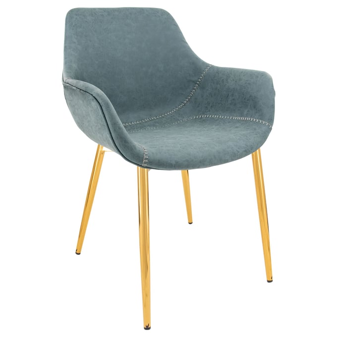 LeisureMod Markley Peacock Blue Leather Gold Dining Armchair LSM-ECG26BU