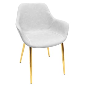 LeisureMod Markley Light Grey Leather Gold Dining Armchair