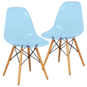 2 LeisureMod Dover Transparent Blue Side Chairs