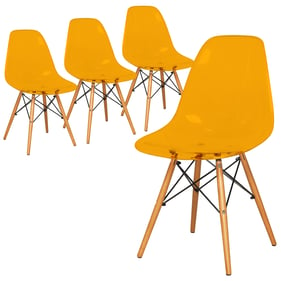 4 LeisureMod Dover Transparent Orange Side Chairs