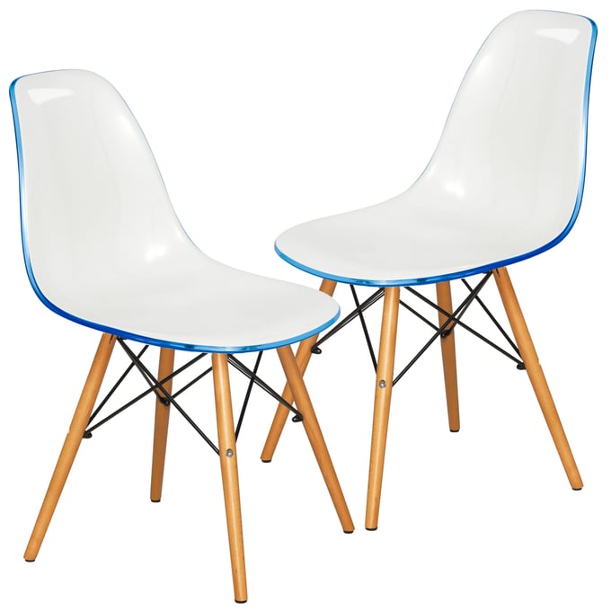 2 LeisureMod Dover White Blue Side Chairs LSM-EP19WBU2