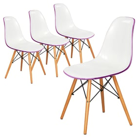 4 LeisureMod Dover White Purple Side Chairs