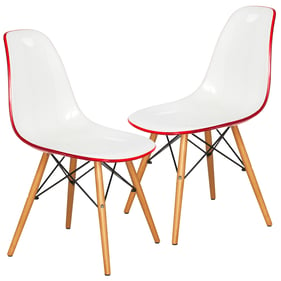 2 LeisureMod Dover White Red Side Chairs