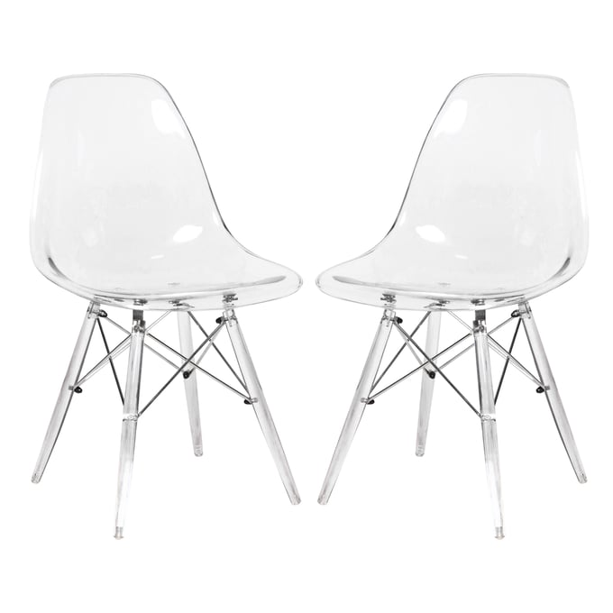 2 LeisureMod Dover Clear Molded Acrylic Base Side Chairs LSM-EPC19CL2