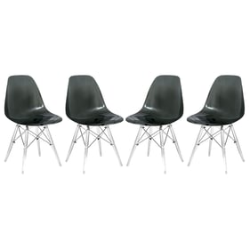 4 LeisureMod Dover Transparent Black Molded Acrylic Base Side Chairs