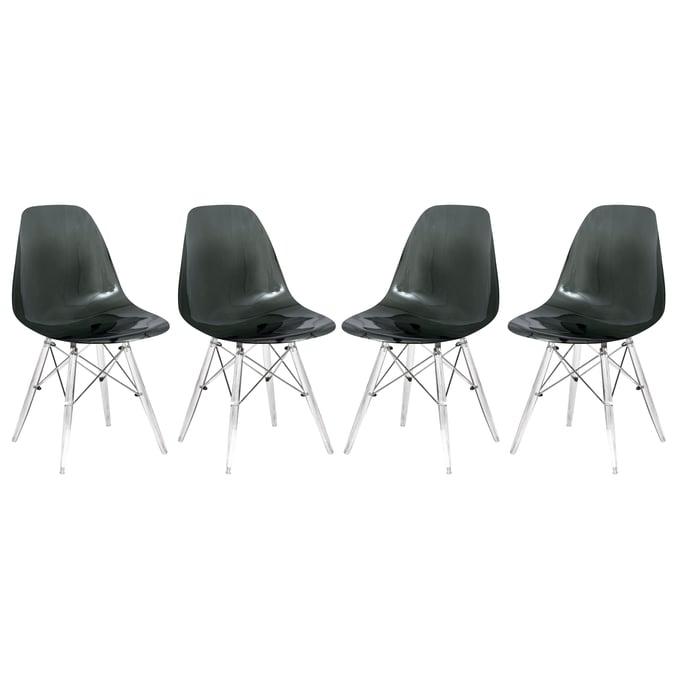 4 LeisureMod Dover Transparent Black Molded Acrylic Base Side Chairs LSM-EPC19TBL4