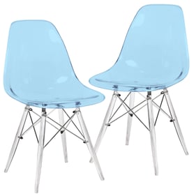 2 LeisureMod Dover Transparent Blue Acrylic Base Side Chairs