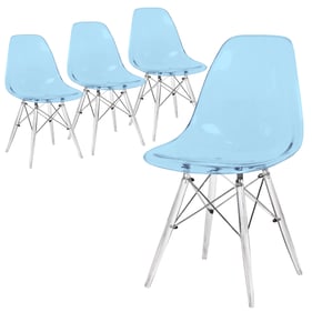 4 LeisureMod Dover Transparent Blue Acrylic Base Side Chairs