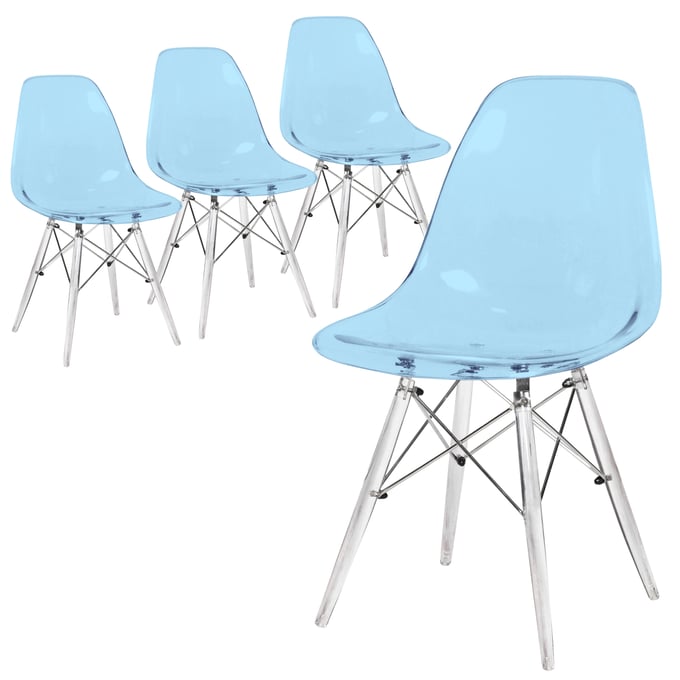 4 LeisureMod Dover Transparent Blue Acrylic Base Side Chairs LSM-EPC19TBU4