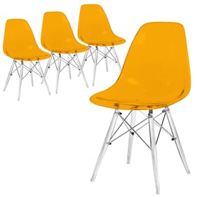 4 LeisureMod Dover Transparent Orange Acrylic Base Side Chairs