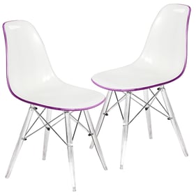 2 LeisureMod Dover White Purple Acrylic Base Side Chairs