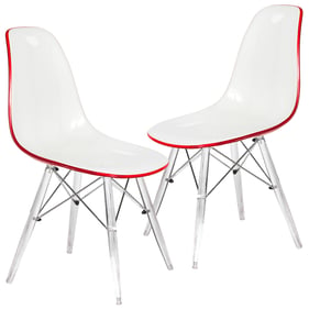 2 LeisureMod Dover White Red Acrylic Base Side Chairs