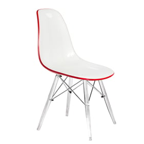 LeisureMod Dover White Red Acrylic Base Side Chair