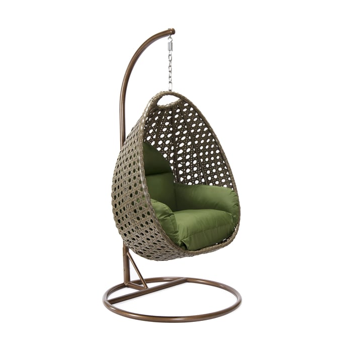 LeisureMod Egg Beige Dark Green Hanging Swing Chair LSM-ESCBG-40DG