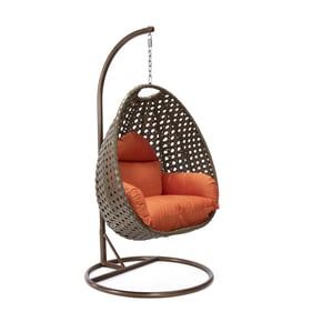 LeisureMod Egg Beige Orange Hanging Swing Chair