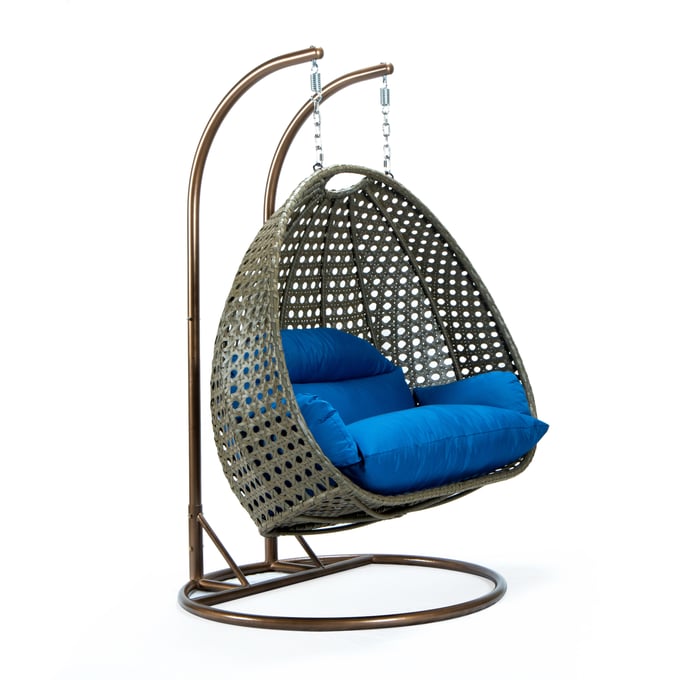 LeisureMod Egg Wicker Blue 2 Person Hanging Swing Chair LSM-ESCBG-57BU