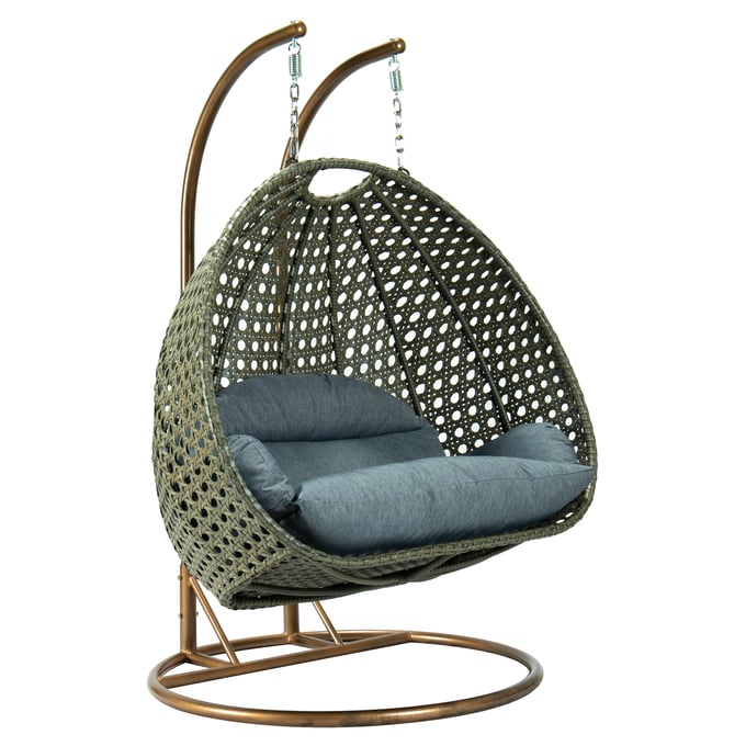 LeisureMod Egg Wicker Charcoal Blue 2 Person Hanging Swing Chair LSM-ESCBG-57CBU