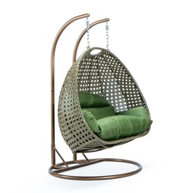 LeisureMod Egg Wicker Dark Green 2 Person Hanging Swing Chair