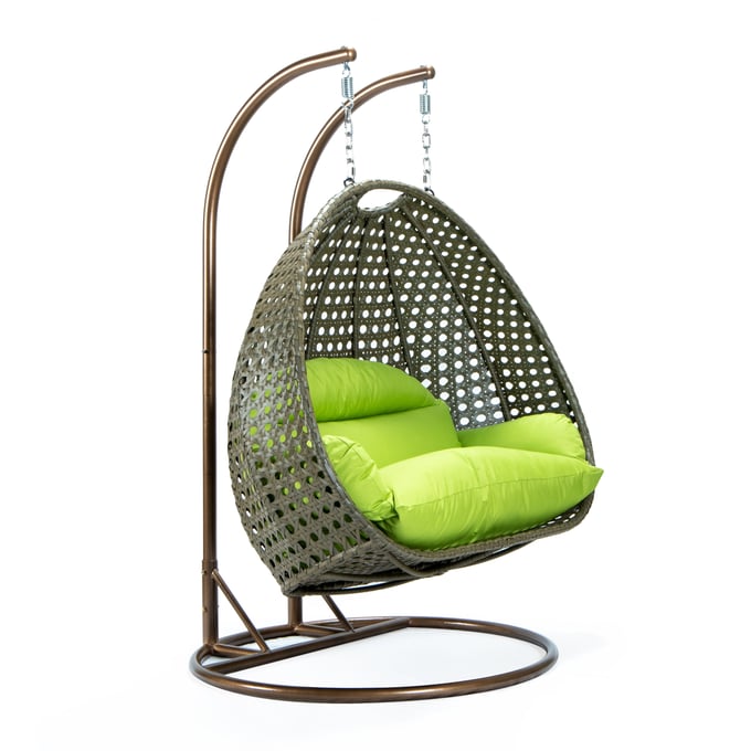 LeisureMod Egg Wicker Light Green 2 Person Hanging Swing Chair LSM-ESCBG-57LG