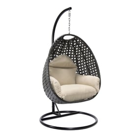 LeisureMod Egg Beige Fabric Hanging Swing Chair