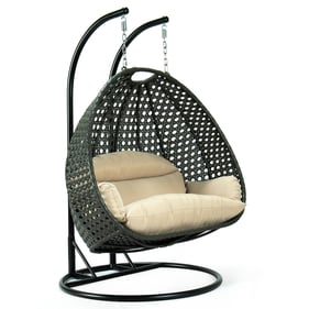 LeisureMod Egg Beige Fabric 2 Person Hanging Swing Chair