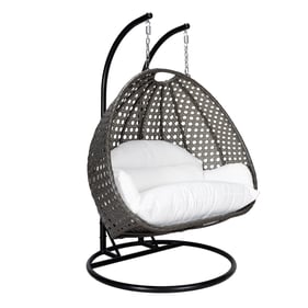 LeisureMod Egg Charcoal Wicker White Hanging 2 Persons Egg Swing Chair