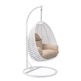 LeisureMod Egg White Beige Hanging Swing Chair