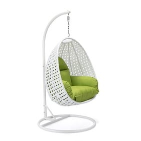 LeisureMod Egg White Light Green Hanging Swing Chair