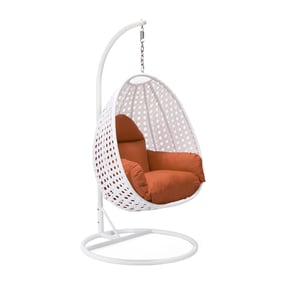 LeisureMod Egg White Orange Hanging Swing Chair