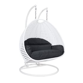 LeisureMod Egg White Wicker Black Hanging 2 Persons Egg Swing Chair