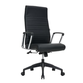 LeisureMod Hilton Black High Back Leather Office Chair