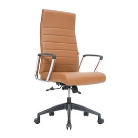 LeisureMod Hilton Light Brown High Back Leather Office Chair