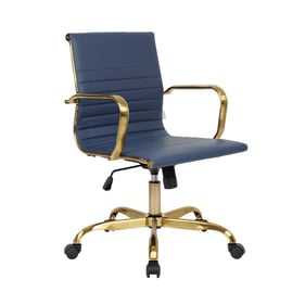 LeisureMod Harris Navy Blue Leatherette Gold Frame Office Chair