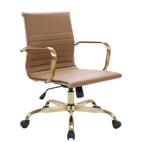 LeisureMod Harris Light Brown Leatherette Gold Frame Office Chair