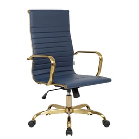 LeisureMod Harris Navy Blue Faux Leather Office Chair