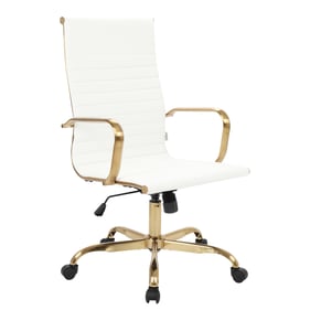 LeisureMod Harris White Faux Leather Office Chair