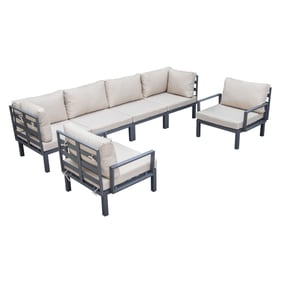 LeisureMod Hamilton Beige Cushion 6pc Patio Conversation Set