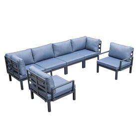 LeisureMod Hamilton Charcoal Blue Cushion 6pc Patio Conversation Set