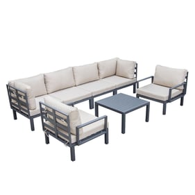 LeisureMod Hamilton Beige Cushion 7pc Patio Conversation Set with Coffee Ta...