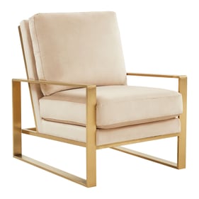 LeisureMod Jefferson Beige Velvet Accent Armchair