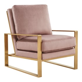 LeisureMod Jefferson Pink Velvet Accent Armchair