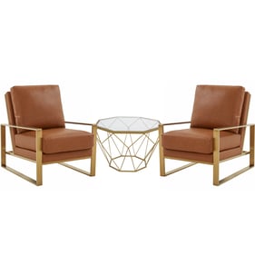 LeisureMod Jefferson Cognac Tan Gold Armchair and Octagon Coffee Table Set